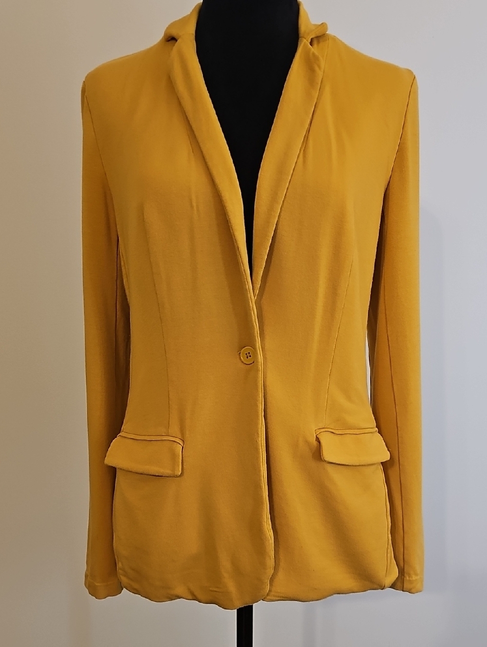 Magaschoni Mustard Yellow Single-Button Women's Jersey Blazer Size Small